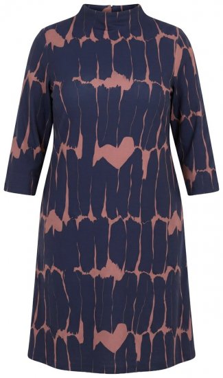 Ulla Popken 853590 Bedrukte jersey jurk met driekwartmouwen Donkerblauw - Kleedjes - Jurken in elke maat
