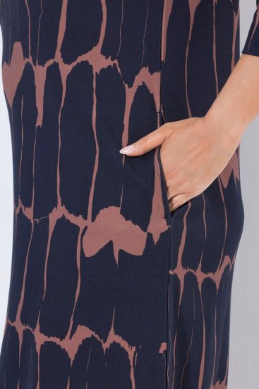 Ulla Popken 853590 Bedrukte jersey jurk met driekwartmouwen Donkerblauw - Kleedjes - Jurken in elke maat