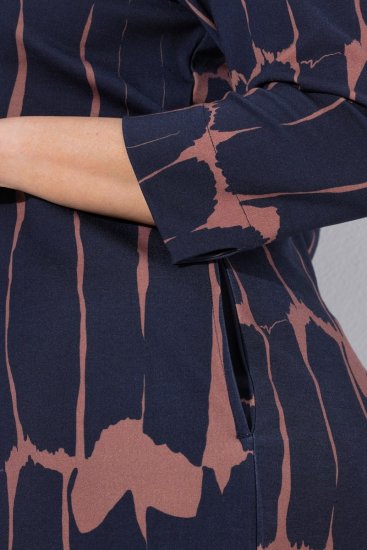Ulla Popken 853590 Bedrukte jersey jurk met driekwartmouwen Donkerblauw - Kleedjes - Jurken in elke maat