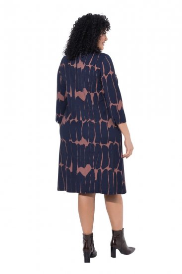 Ulla Popken 853590 Bedrukte jersey jurk met driekwartmouwen Donkerblauw - Kleedjes - Jurken in elke maat