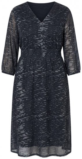 Ulla Popken 853620 Midi-jurk met dierenprint en driekwartmouwen Zwart - Midi jurken - Midi-jurken in grote maten