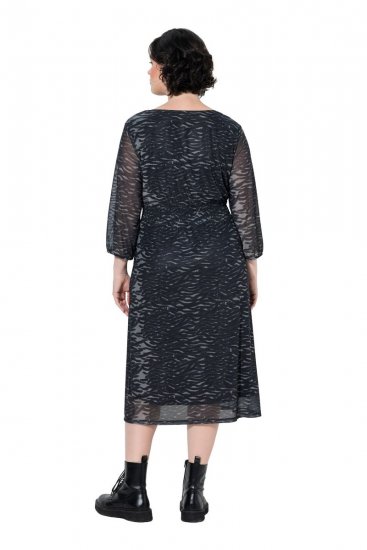 Ulla Popken 853620 Midi-jurk met dierenprint en driekwartmouwen Zwart - Midi jurken - Midi-jurken in grote maten
