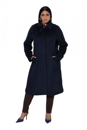 Ulla Popken 853646 Wollen jas met overhemdkraag Donkerblauw - Jassen - Grote maten dames jassen