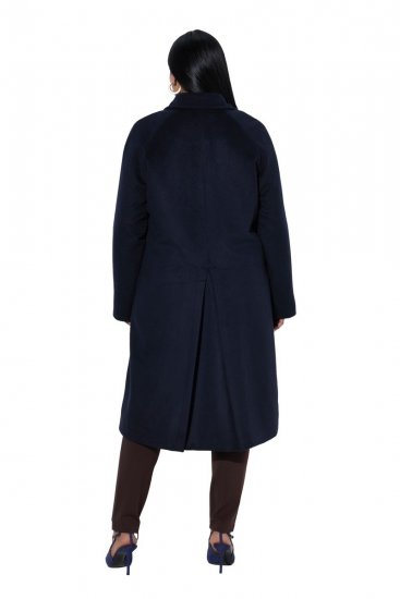 Ulla Popken 853646 Wollen jas met overhemdkraag Donkerblauw - Jassen - Grote maten dames jassen