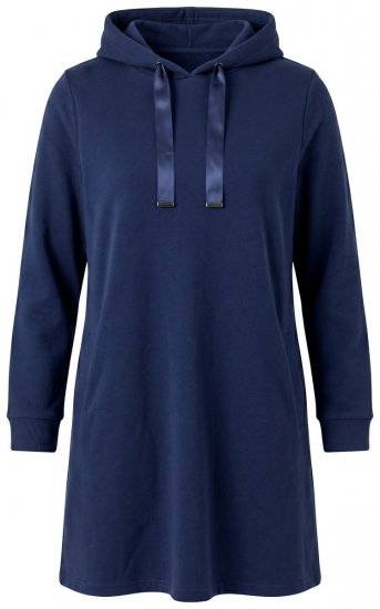 Ulla Popken 853652 Fluwelen jurk met capuchon Donkerblauw - Avondjurken - Grote maten avondkleding