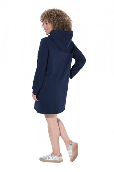 Ulla Popken 853652 Fluwelen jurk met capuchon Donkerblauw - Avondjurken - Grote maten avondkleding