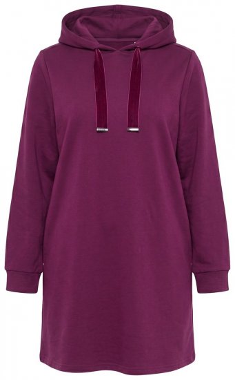 Ulla Popken 853652 Sweatjurk met lange mouwen en capuchon Bessenrood - Kleedjes - Jurken in elke maat