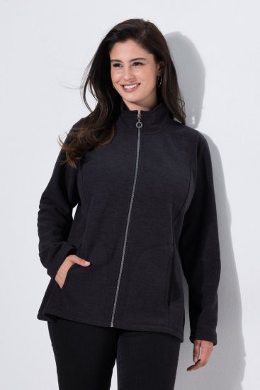 Ulla Popken 853668 Fleecejas met opstaande kraag Zwart - Fleecekleding - 