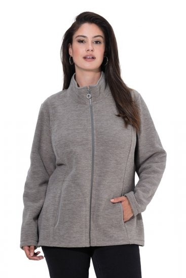 Ulla Popken 853668 Fleecejas met opstaande kraag Grijs - Fleecekleding - 