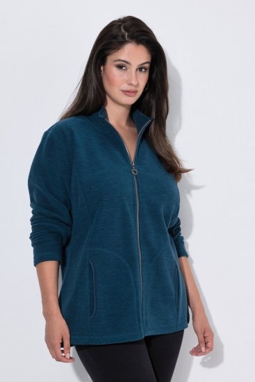 Ulla Popken 853668 Fleecejas met opstaande kraag Petrol - Fleecekleding - 