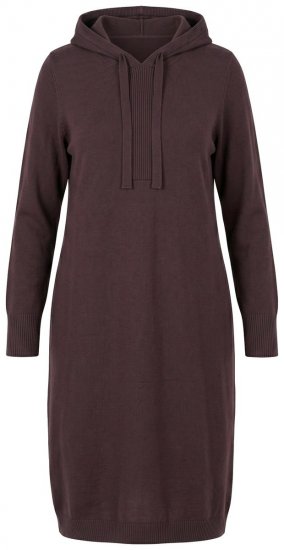 Ulla Popken 853669 Gebreide jurk met lange mouwen en capuchon Mahoniebruin - Gebreide jurken - 
