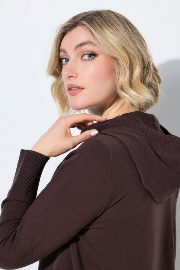 Ulla Popken 853669 Gebreide jurk met lange mouwen en capuchon Mahoniebruin - Gebreide jurken - 