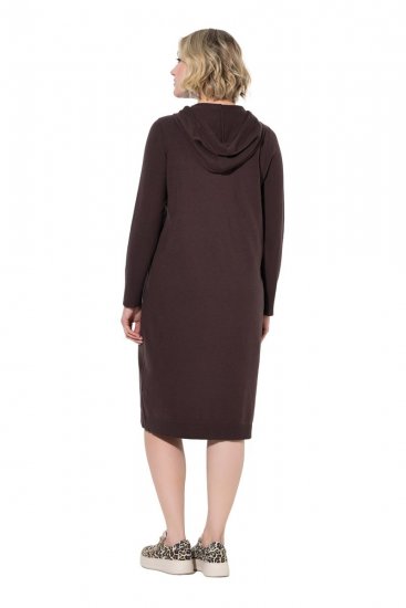 Ulla Popken 853669 Gebreide jurk met lange mouwen en capuchon Mahoniebruin - Gebreide jurken - 