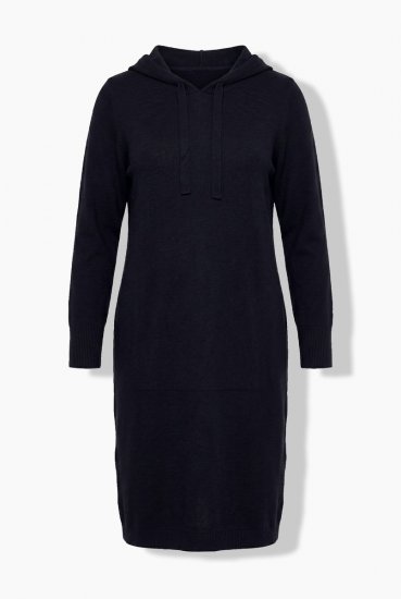 Ulla Popken 853669 Sweatjurk met lange mouwen en capuchon Donkerblauw - Sweatjurken - 