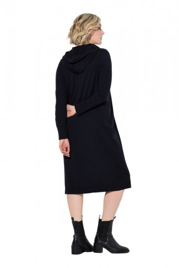 Ulla Popken 853669 Sweatjurk met lange mouwen en capuchon Donkerblauw - Sweatjurken - 