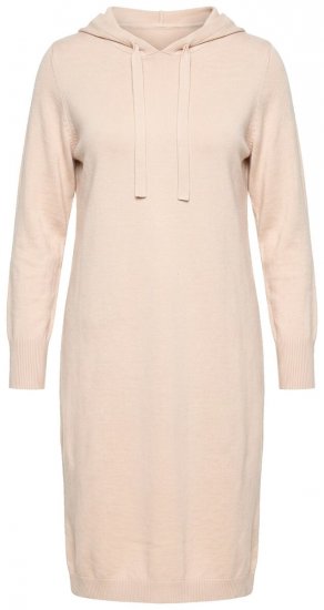 Ulla Popken 853669 Gebreide jurk met lange mouwen en capuchon Beige - Midi jurken - Midi-jurken in grote maten