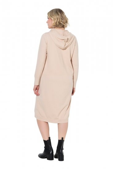 Ulla Popken 853669 Gebreide jurk met lange mouwen en capuchon Beige - Midi jurken - Midi-jurken in grote maten