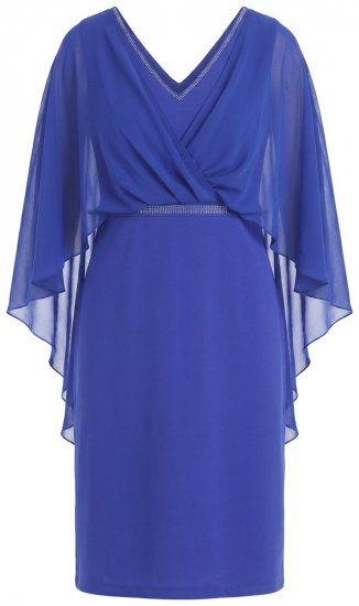 Ulla Popken 853675 Chiffon jurk met driekwartmouwen Blauw - Avondjurken - Grote maten avondkleding