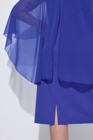 Ulla Popken 853675 Chiffon jurk met driekwartmouwen Blauw - Avondjurken - Grote maten avondkleding