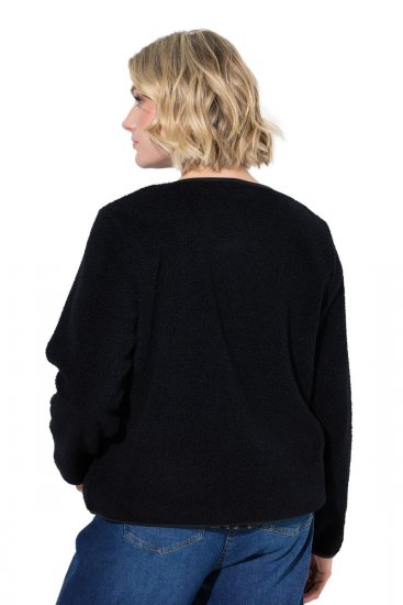 Ulla Popken 853685 Korte teddyjas met leerlook-bies Zwart - Jassen - Grote maten jassen voor dames