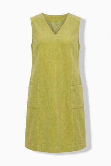 Ulla Popken 853697 Mouwloze corduroy jurk met zakken Lichtgroen - Zomerjurken - Grote maten zomerjurken voor dames