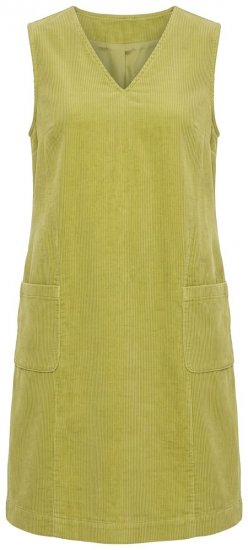 Ulla Popken 853697 Mouwloze corduroy jurk met zakken Lichtgroen - Zomerjurken - Grote maten zomerjurken voor dames