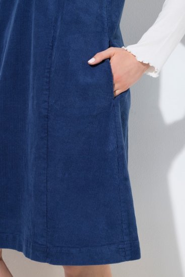 Ulla Popken 853697 Mouwloze corduroy jurk met V-hals Donkerblauw - Zomerjurken - Grote maten zomerjurken voor dames