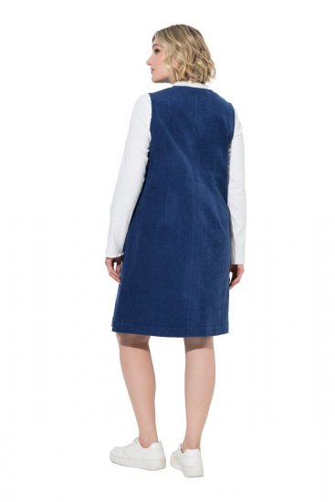 Ulla Popken 853697 Mouwloze corduroy jurk met V-hals Donkerblauw - Zomerjurken - Grote maten zomerjurken voor dames