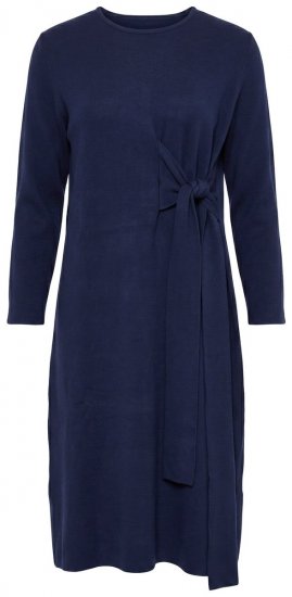 Ulla Popken 853760 Gebreide jurk met lange mouwen en strikceintuur Donkerblauw - Midi jurken - Midi-jurken in grote maten