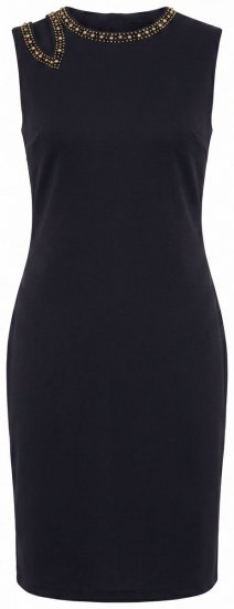 Ulla Popken 853766 Mouwloze bodycon jurk met strass Zwart - Zomerjurken - Grote maten zomerjurken voor dames