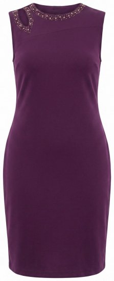 Ulla Popken 853766 Bodycon jurk met strass Pruim - Avondjurken - Grote maten avondkleding