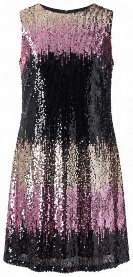 Ulla Popken 853768 Gestreepte paillettenjurk Zwart - Avondjurken - Grote maten avondkleding