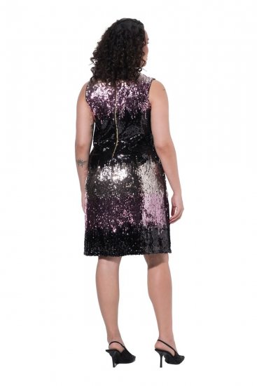 Ulla Popken 853768 Gestreepte paillettenjurk Zwart - Avondjurken - Grote maten avondkleding