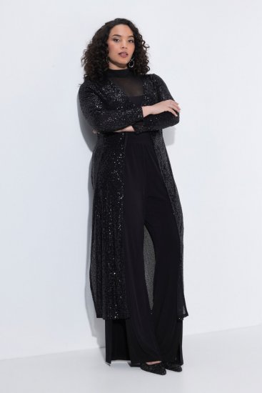Ulla Popken 853770 Jasje met pailletten Zwart - Jassen - Grote maten jassen voor dames