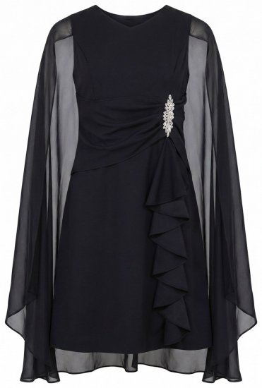 Ulla Popken 853774 Jurk met ruches Zwart - Avondjurken - Grote maten avondkleding