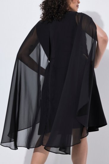Ulla Popken 853774 Jurk met ruches Zwart - Avondjurken - Grote maten avondkleding