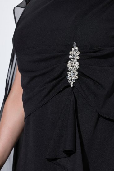 Ulla Popken 853774 Jurk met ruches Zwart - Avondjurken - Grote maten avondkleding