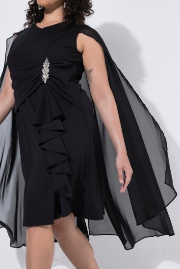 Ulla Popken 853774 Jurk met ruches Zwart - Avondjurken - Grote maten avondkleding