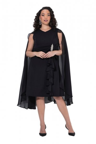Ulla Popken 853774 Jurk met ruches Zwart - Avondjurken - Grote maten avondkleding
