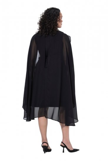 Ulla Popken 853774 Jurk met ruches Zwart - Avondjurken - Grote maten avondkleding