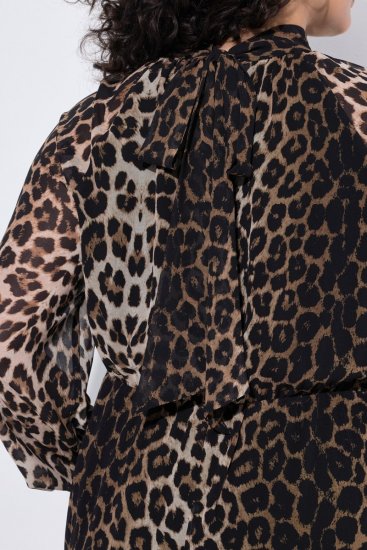 Ulla Popken 853788 Chiffon jurk met dierenprint Lichtbruin - Maxi jurken - Grote maten maxi jurken