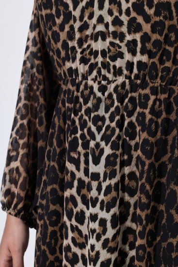 Ulla Popken 853788 Chiffon jurk met dierenprint Lichtbruin - Maxi jurken - Grote maten maxi jurken