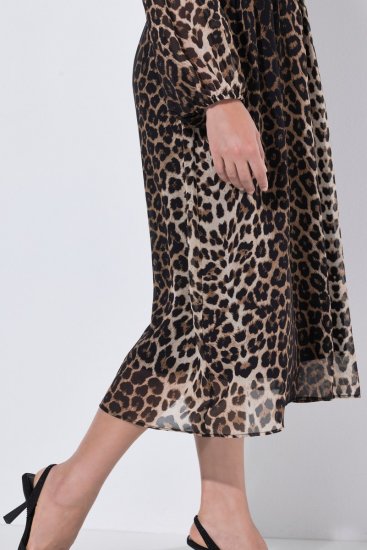 Ulla Popken 853788 Chiffon jurk met dierenprint Lichtbruin - Maxi jurken - Grote maten maxi jurken