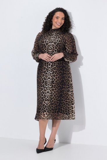 Ulla Popken 853788 Chiffon jurk met dierenprint Lichtbruin - Maxi jurken - Grote maten maxi jurken