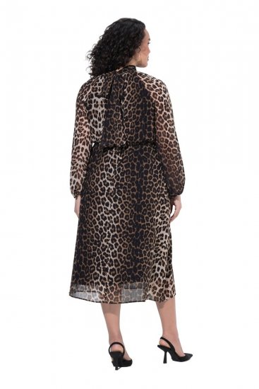 Ulla Popken 853788 Chiffon jurk met dierenprint Lichtbruin - Maxi jurken - Grote maten maxi jurken