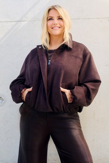 Ulla Popken 853792 Jas van imitatiesuède Bruin - Jassen - Grote maten jassen voor dames
