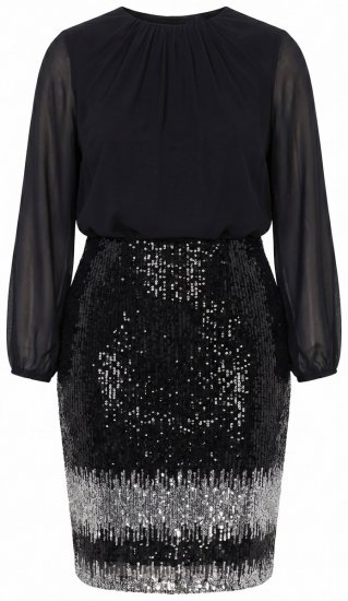 Ulla Popken 853810 Paillettenjurk Zwart - Avondjurken - Grote maten avondkleding