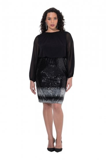 Ulla Popken 853810 Paillettenjurk Zwart - Avondjurken - Grote maten avondkleding