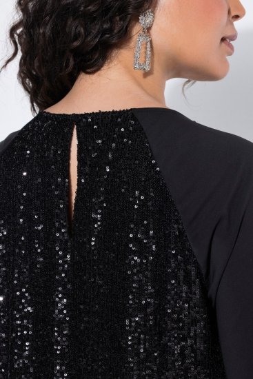 Ulla Popken 853871 Paillettenjurk Zwart - Avondjurken - Grote maten avondkleding