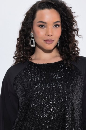 Ulla Popken 853871 Paillettenjurk Zwart - Avondjurken - Grote maten avondkleding